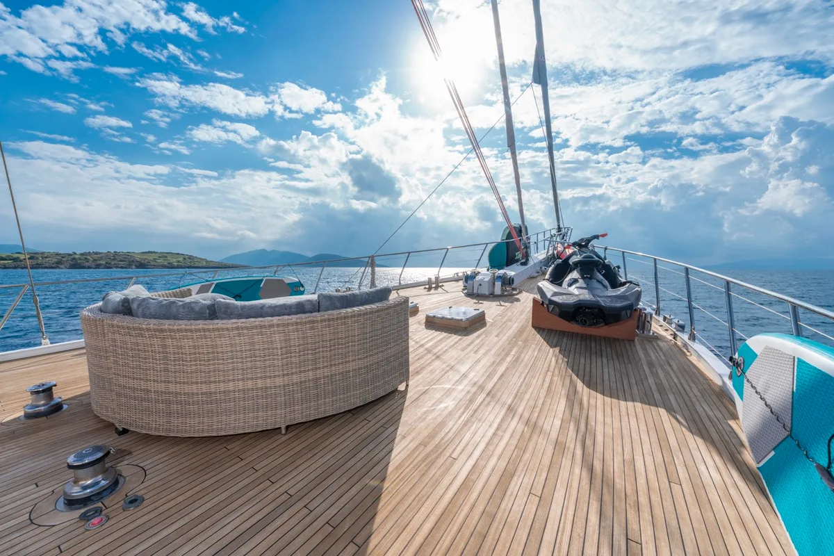 Deck of Lucky You, a Gulet Custom built 183 yacht at Bodrum, Turkey