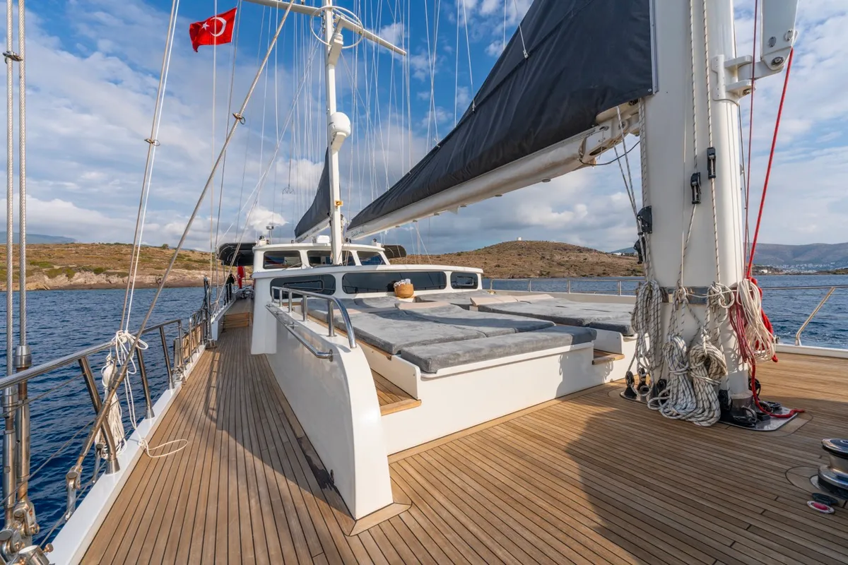 Deck of Lucky You, a Gulet Custom built 183 yacht at Bodrum, Turkey