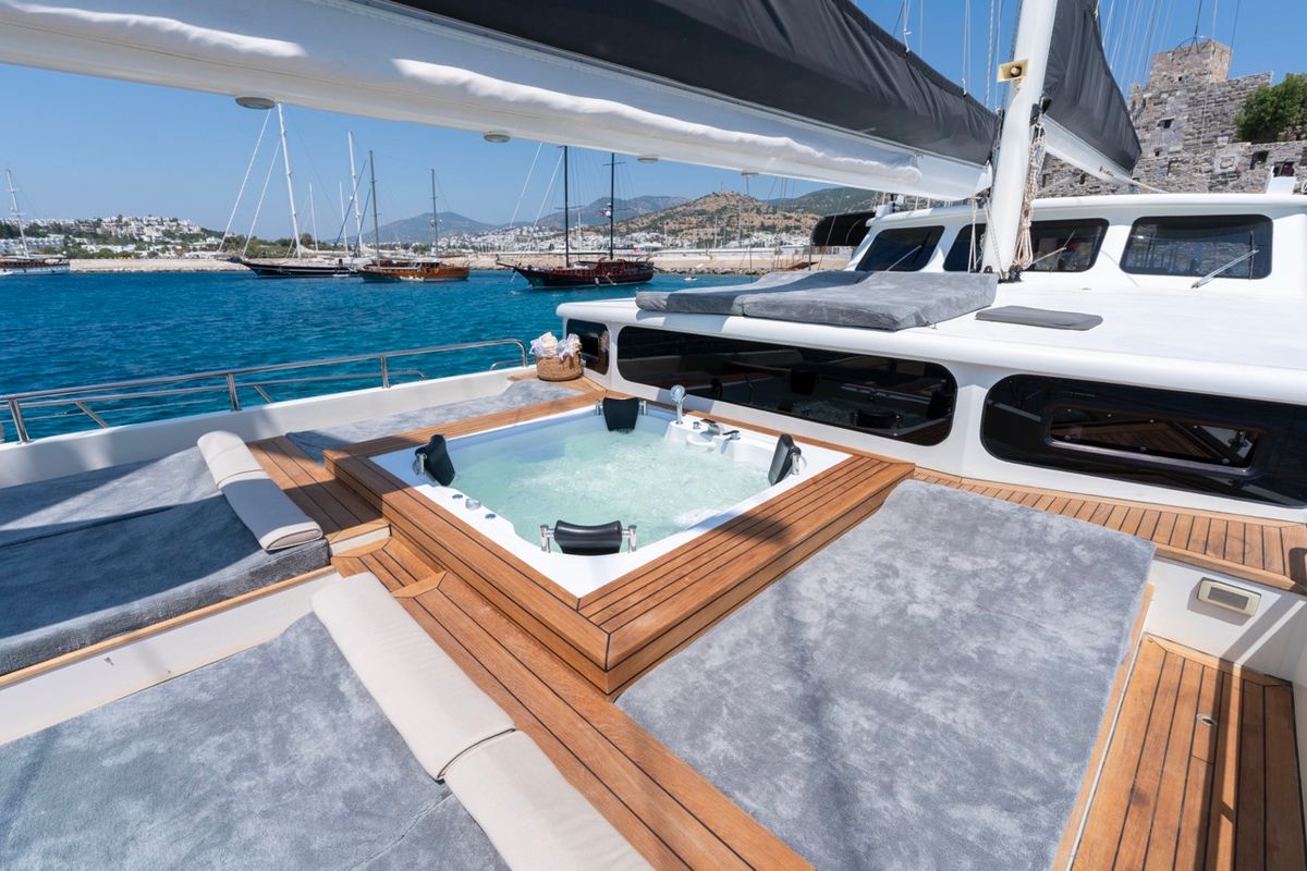Deck of Lucky You, a Gulet Custom built 183 yacht at Bodrum, Turkey