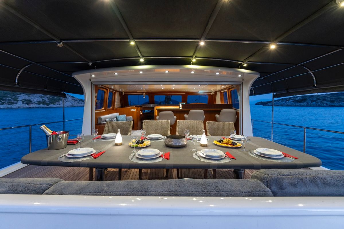 Deck of Lucky You, a Gulet Custom built 183 yacht at Bodrum, Turkey