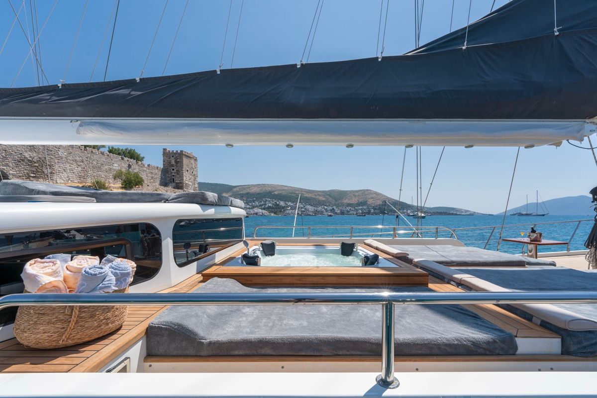 Deck of Lucky You, a Gulet Custom built 183 yacht at Bodrum, Turkey