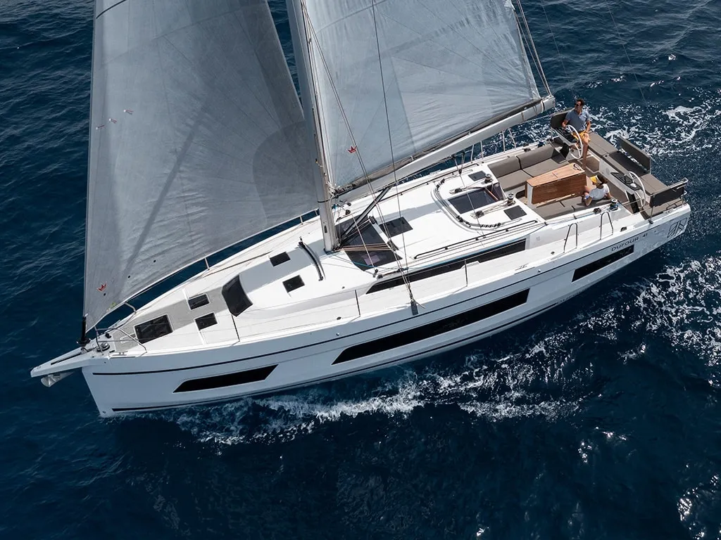 Exterior view of Madona, a Dufour 41 sailboat at es Jonquet, Spain