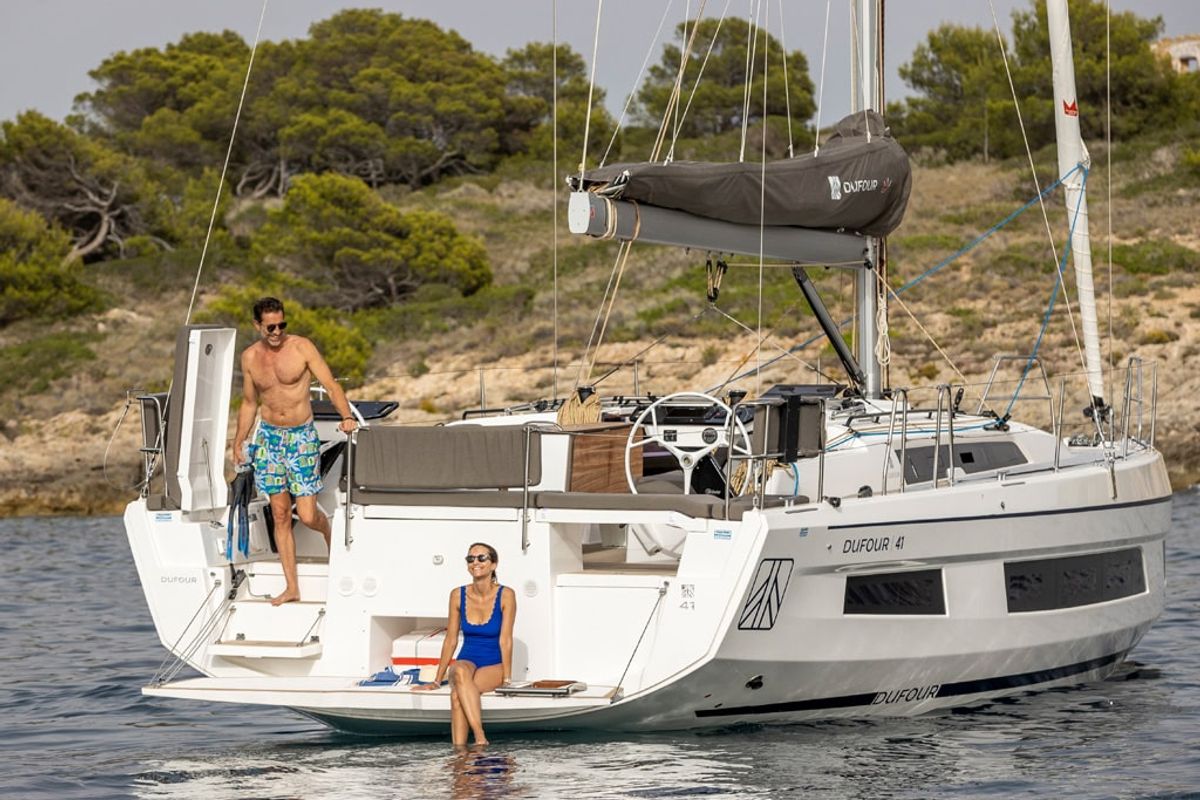 Deck of Madona, a Dufour 41 sailboat at es Jonquet, Spain