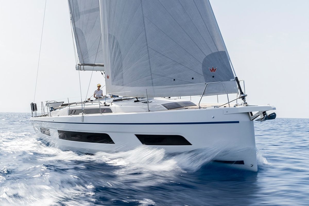 Exterior view of Madona, a Dufour 41 sailboat at es Jonquet, Spain