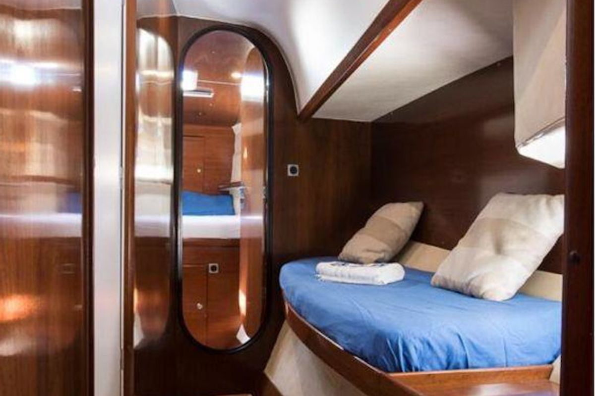 Cabin on Hyera, a Fountaine Pajot Bahia 46 catamaran at Palermo, Italy