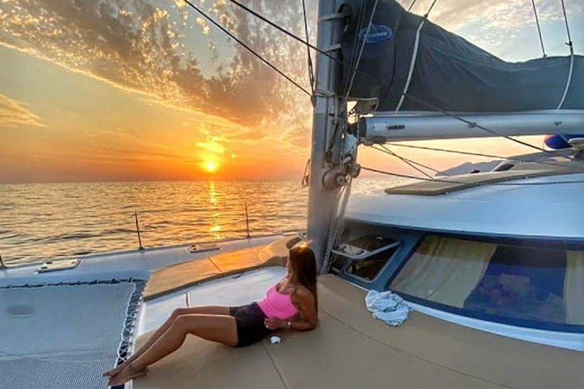 Deck of Hyera, a Fountaine Pajot Bahia 46 catamaran at Palermo, Italy