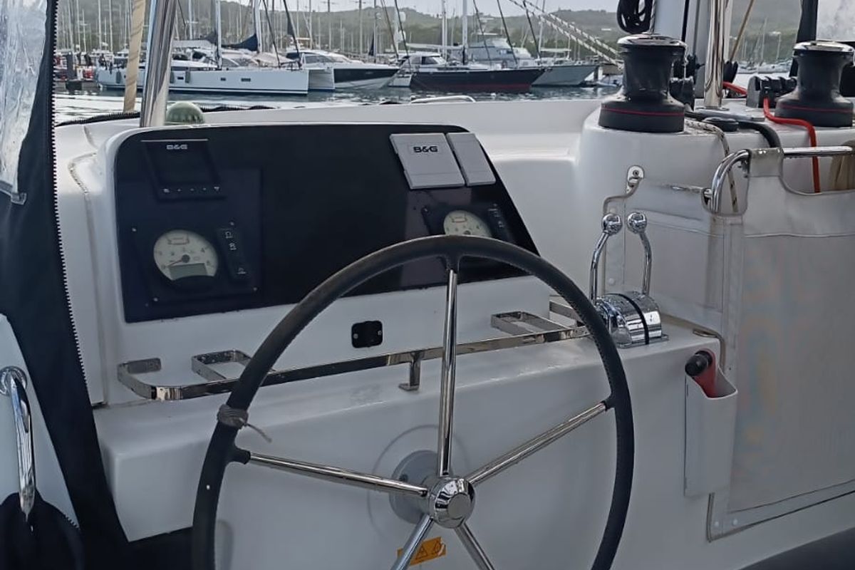 Cockpit of Taina, a Lagoon 42 catamaran at Le Gosier, France