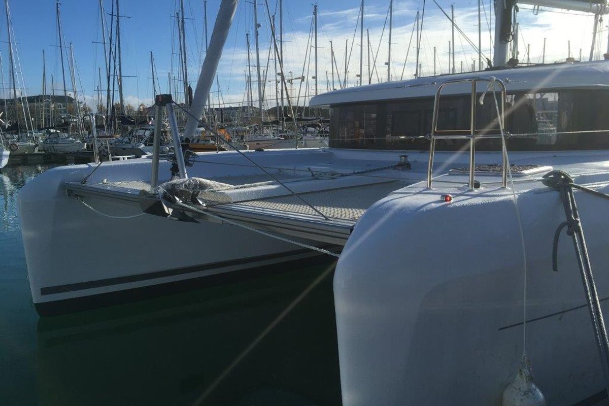 Exterior view of Taina, a Lagoon 42 catamaran at Le Gosier, France