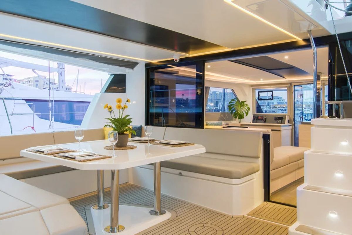 Deck of Moorings 5000 Exclusive, a Leopard 50 catamaran at Central Abaco, Bahamas