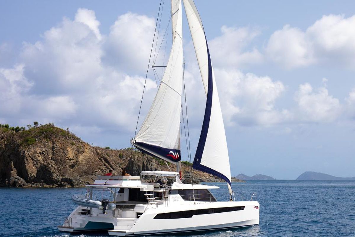 Exterior view of Moorings 5000 Exclusive, a Leopard 50 catamaran at Central Abaco, Bahamas