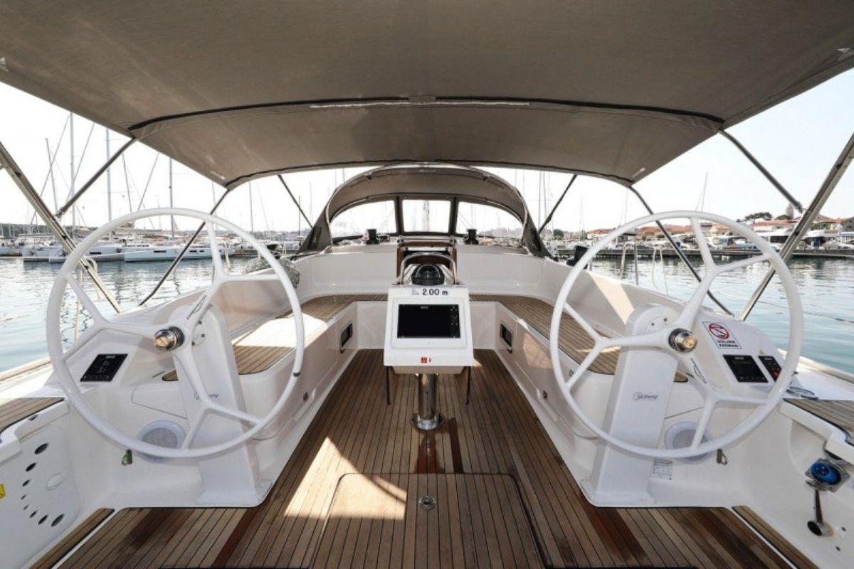 Cockpit of Florida, a Bavaria Cruiser 46 sailboat at Grad Biograd na Moru, Croatia