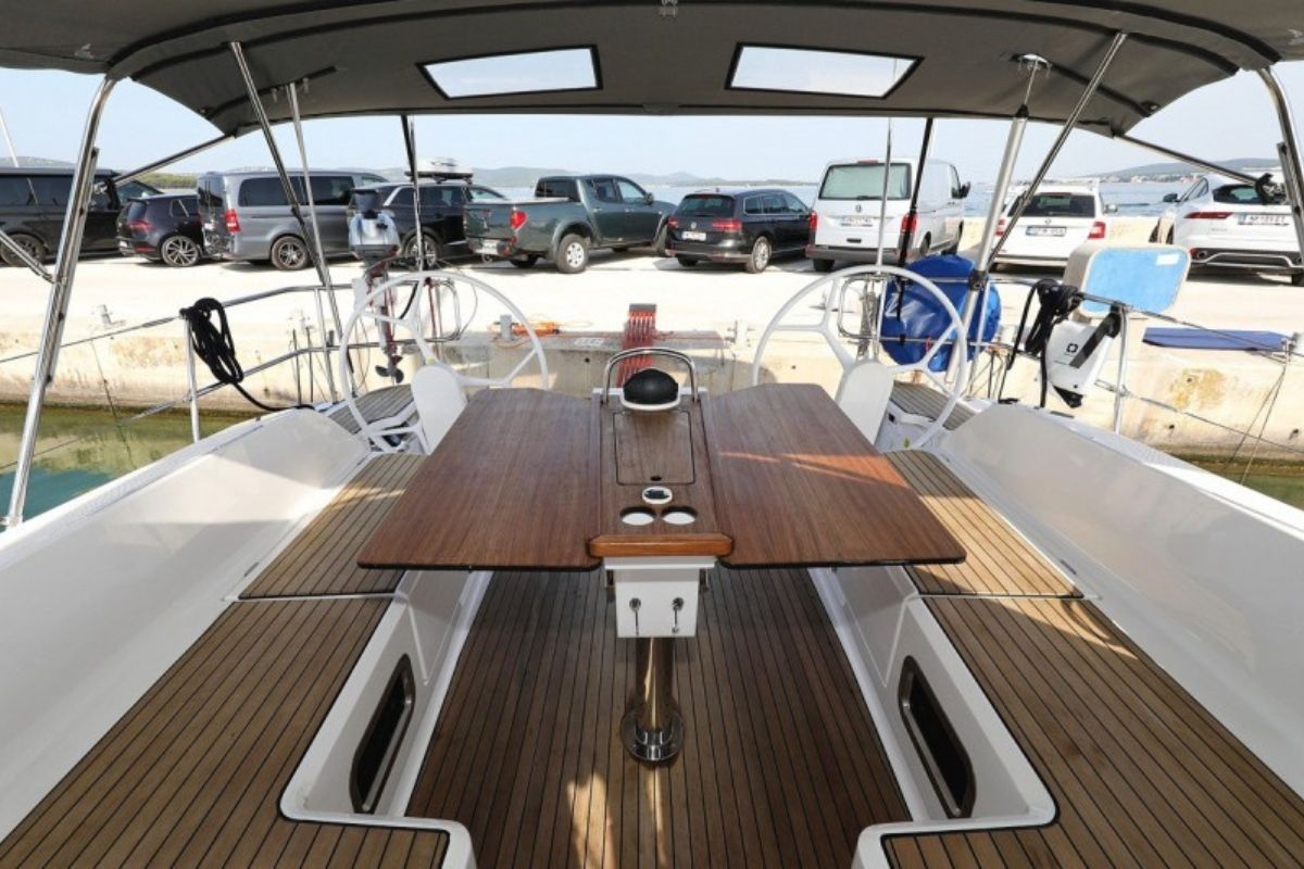 Deck of Florida, a Bavaria Cruiser 46 sailboat at Grad Biograd na Moru, Croatia