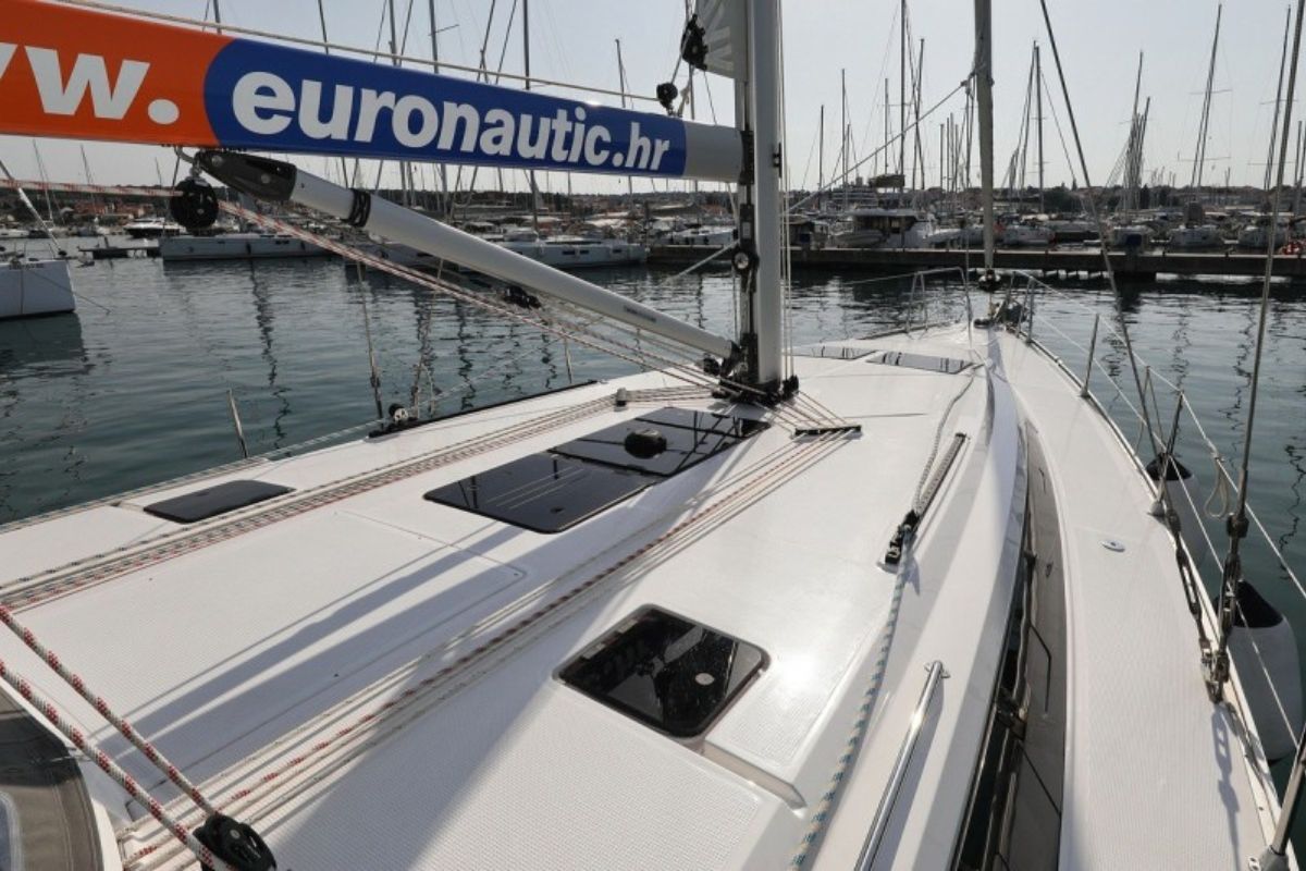 Deck of Florida, a Bavaria Cruiser 46 sailboat at Grad Biograd na Moru, Croatia