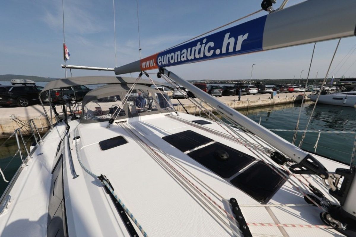 Deck of Florida, a Bavaria Cruiser 46 sailboat at Grad Biograd na Moru, Croatia