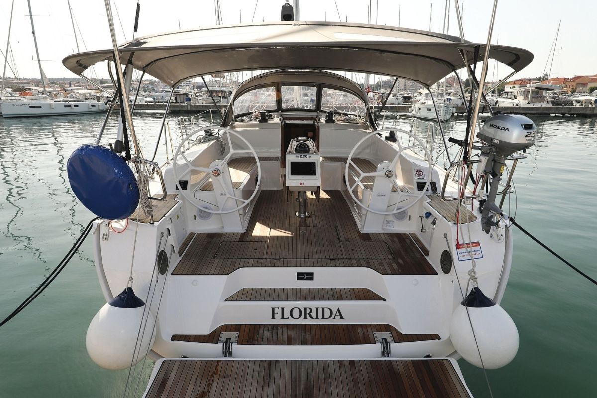 Exterior view of Florida, a Bavaria Cruiser 46 sailboat at Grad Biograd na Moru, Croatia