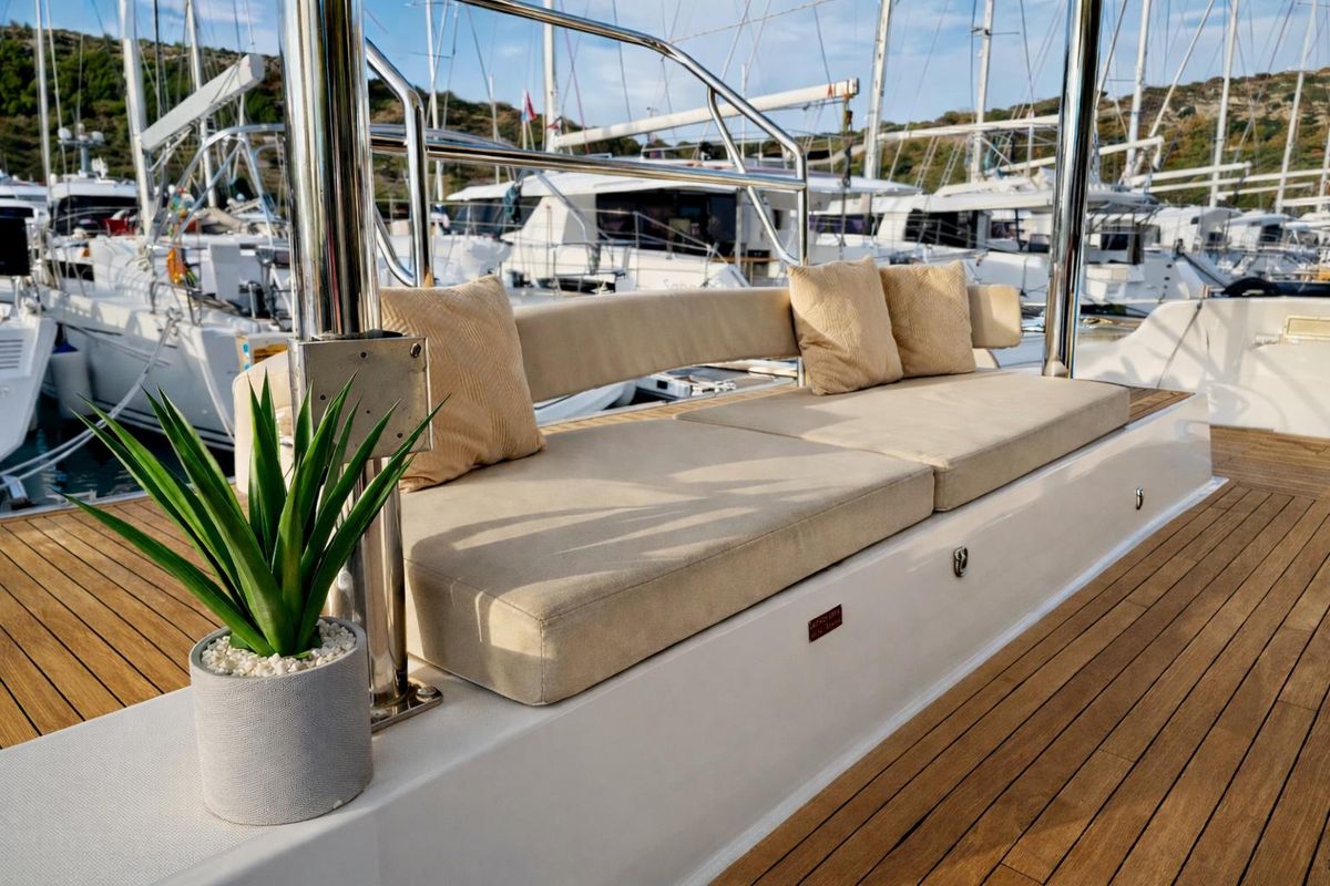 Deck of Friendship, a Bali 4.6 catamaran at Primošten, Croatia