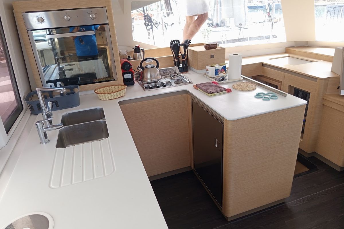 Galley of Ioanna, a Fountaine Pajot Astréa 42 catamaran at Municipal Unit of Lefkada, Greece