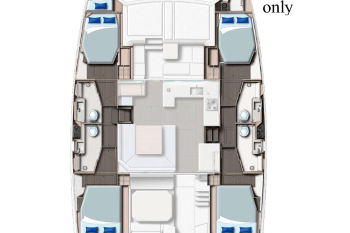 Floor plan of Prince Frederick, a Leopard 45 catamaran at Cannigione, Italy