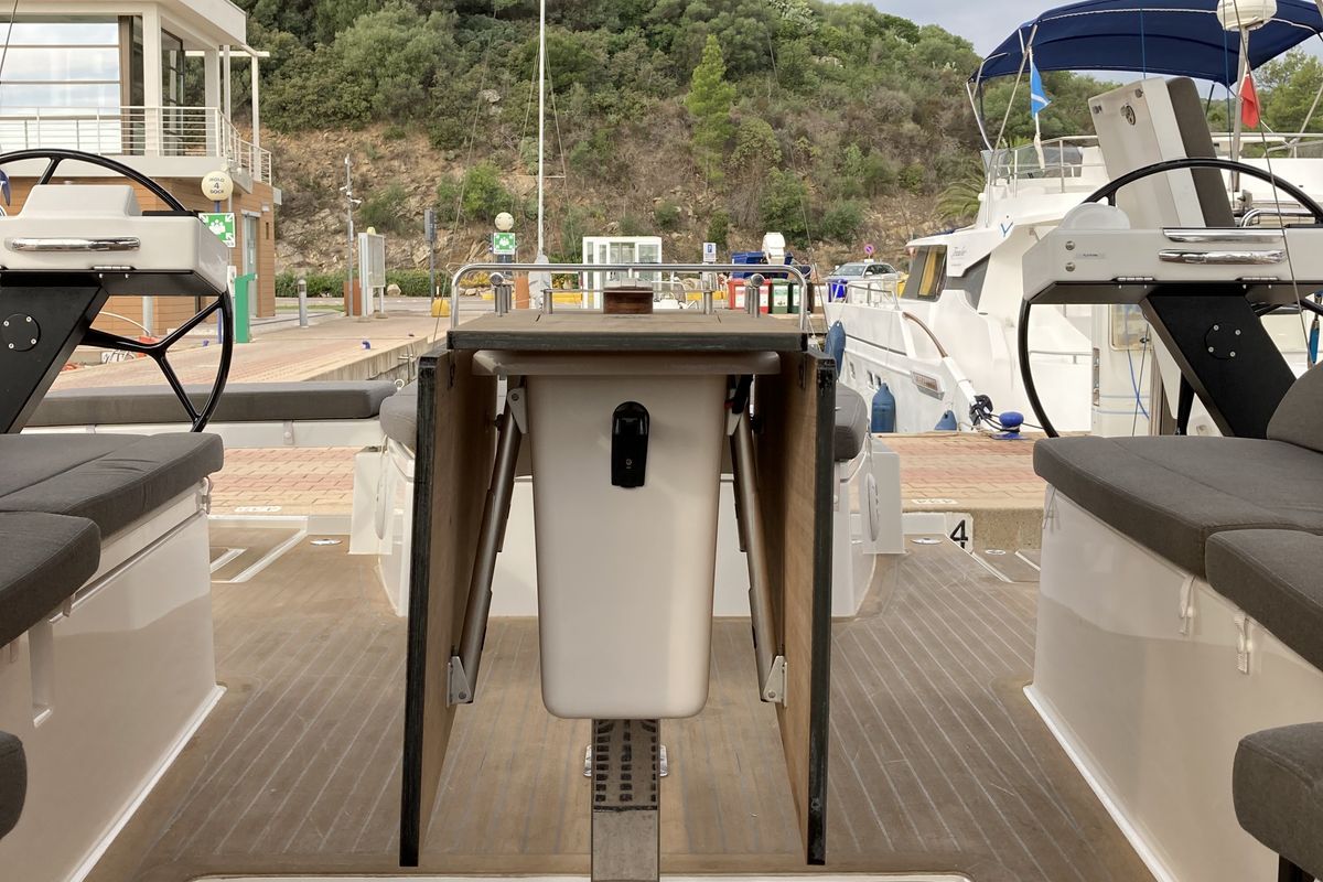 Cockpit of Gryffindor, a Dufour 530 sailboat at Olbia, Italy