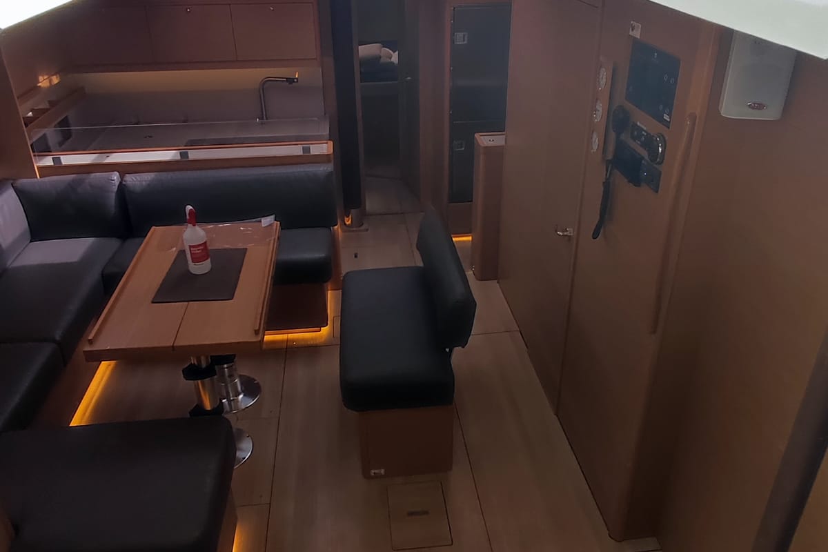 Salon of Gryffindor, a Dufour 530 sailboat at Olbia, Italy