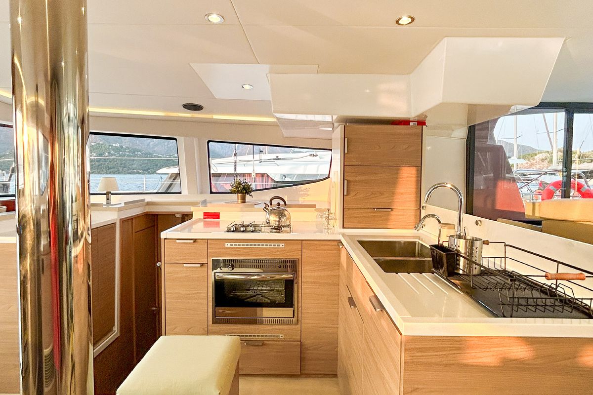 Galley of Baikal, a Bali 4.8 catamaran at Marmaris, Turkey