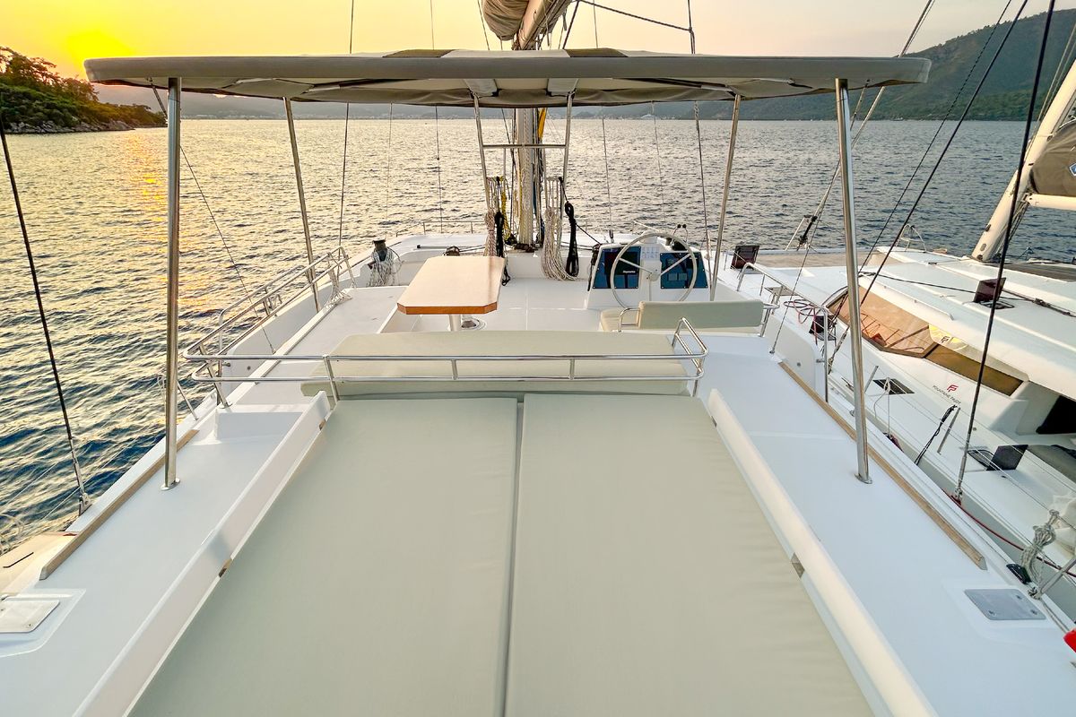 Deck of Baikal, a Bali 4.8 catamaran at Marmaris, Turkey