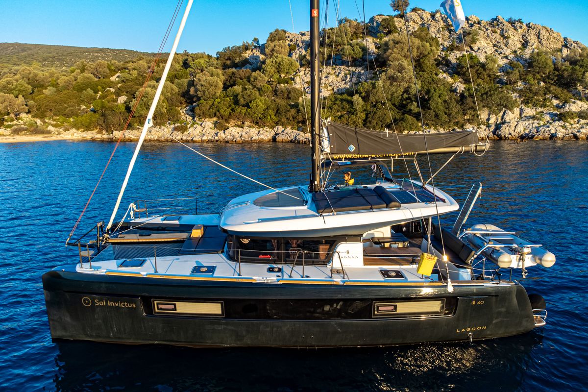 Exterior view of Sol Invictus VIP-Equipped, a Lagoon 40 catamaran at Preveza, Greece