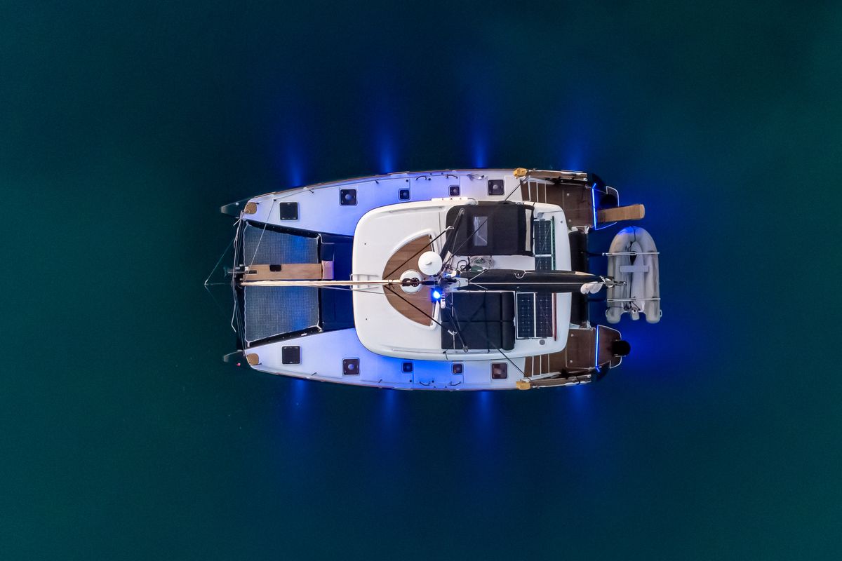 Exterior view of Sol Invictus VIP-Equipped, a Lagoon 40 catamaran at Preveza, Greece