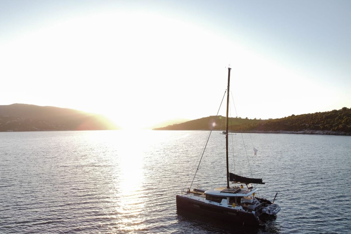 Exterior view of Sol Invictus VIP-Equipped, a Lagoon 40 catamaran at Preveza, Greece