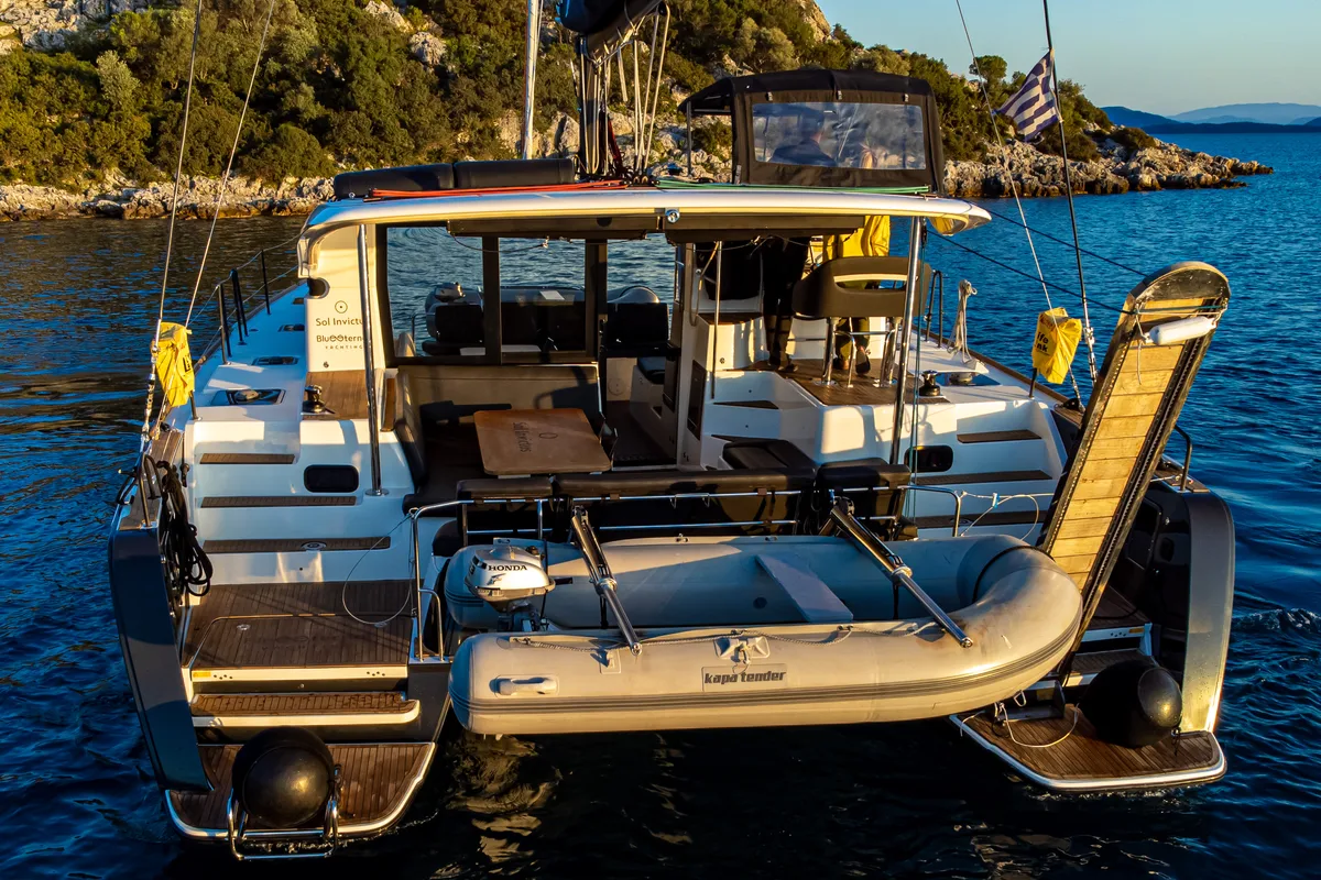Exterior view of Sol Invictus VIP-Equipped, a Lagoon 40 catamaran at Preveza, Greece