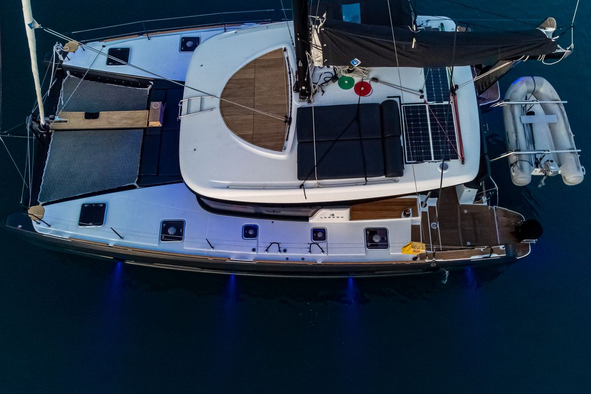 Exterior view of Sol Invictus VIP-Equipped, a Lagoon 40 catamaran at Preveza, Greece