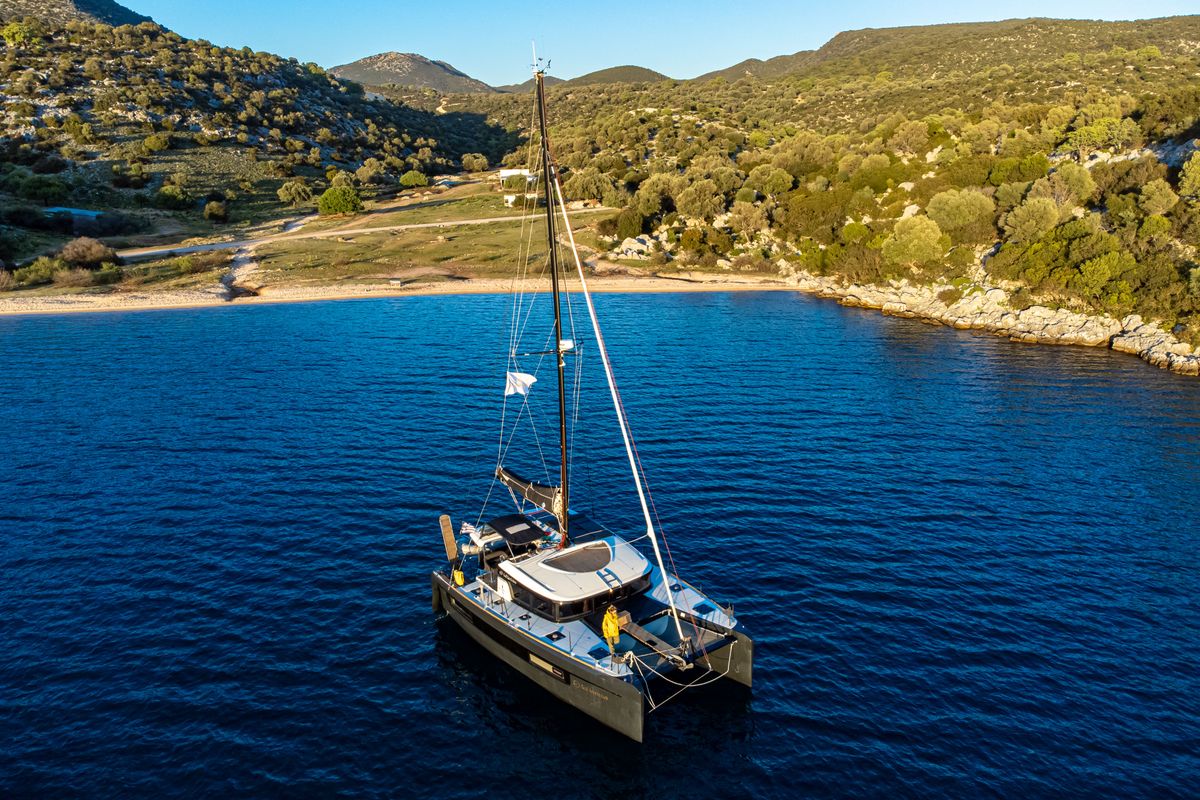 Exterior view of Sol Invictus VIP-Equipped, a Lagoon 40 catamaran at Preveza, Greece
