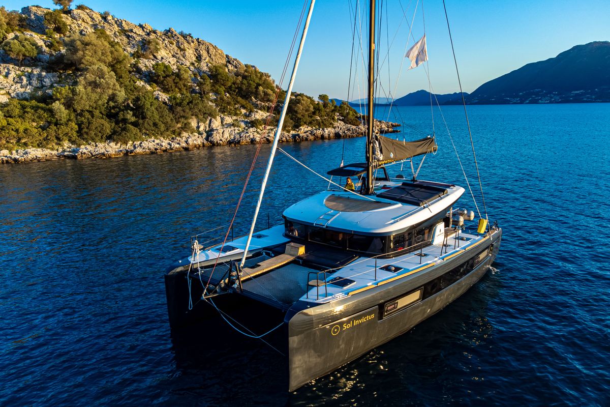 Exterior view of Sol Invictus VIP-Equipped, a Lagoon 40 catamaran at Preveza, Greece