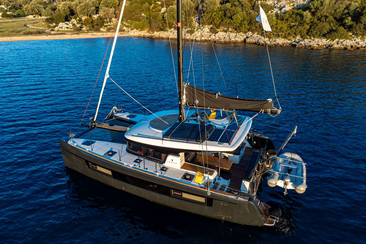 Exterior view of Sol Invictus VIP-Equipped, a Lagoon 40 catamaran at Preveza, Greece
