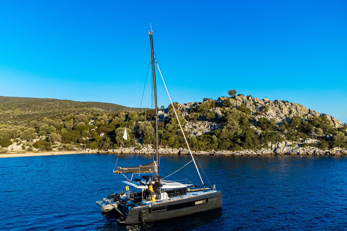 Exterior view of Sol Invictus VIP-Equipped, a Lagoon 40 catamaran at Preveza, Greece
