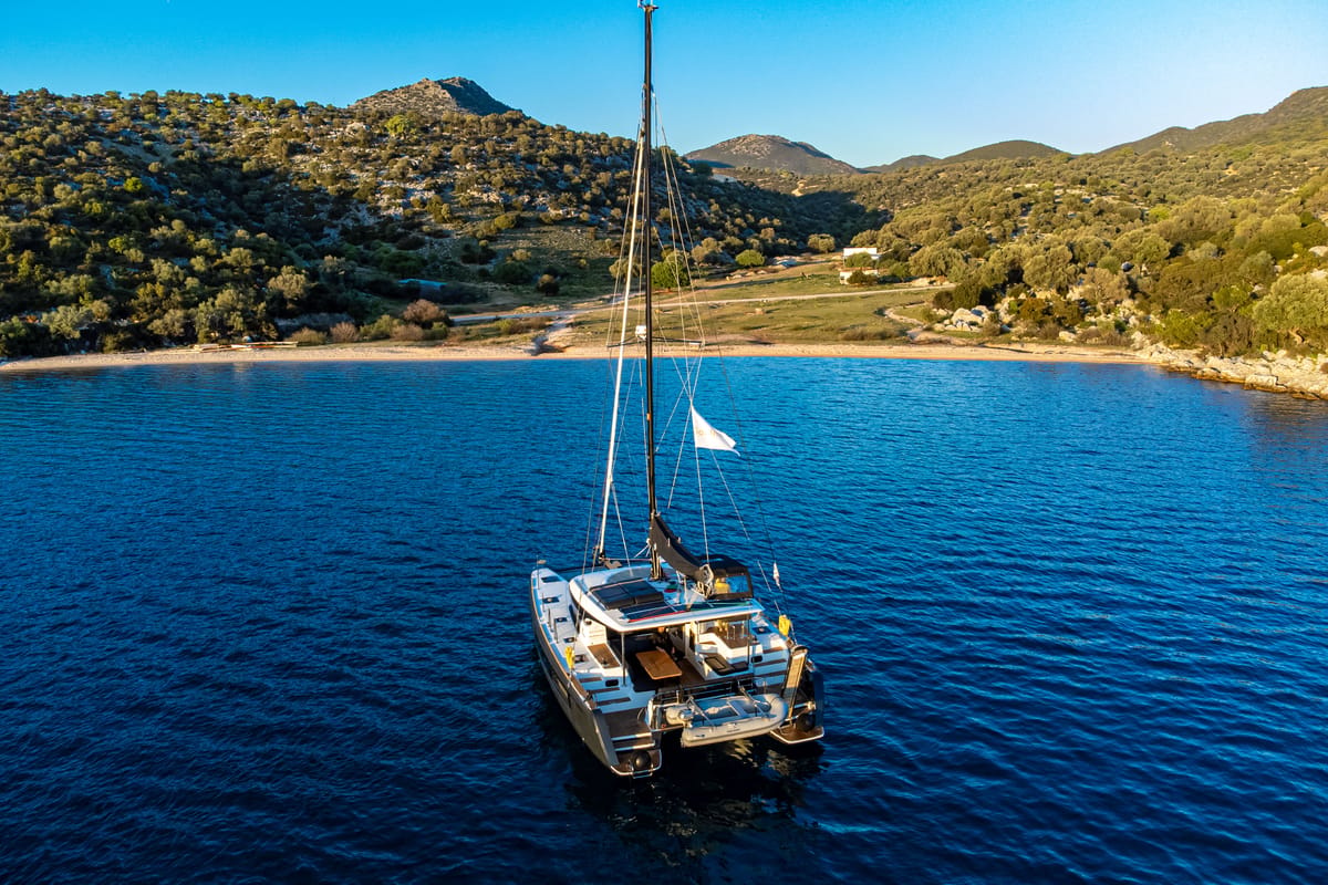 Exterior view of Sol Invictus VIP-Equipped, a Lagoon 40 catamaran at Preveza, Greece