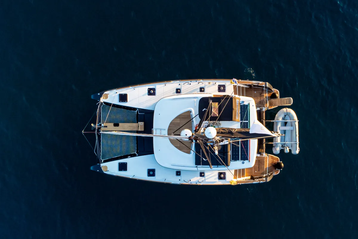 Exterior view of Sol Invictus VIP-Equipped, a Lagoon 40 catamaran at Preveza, Greece