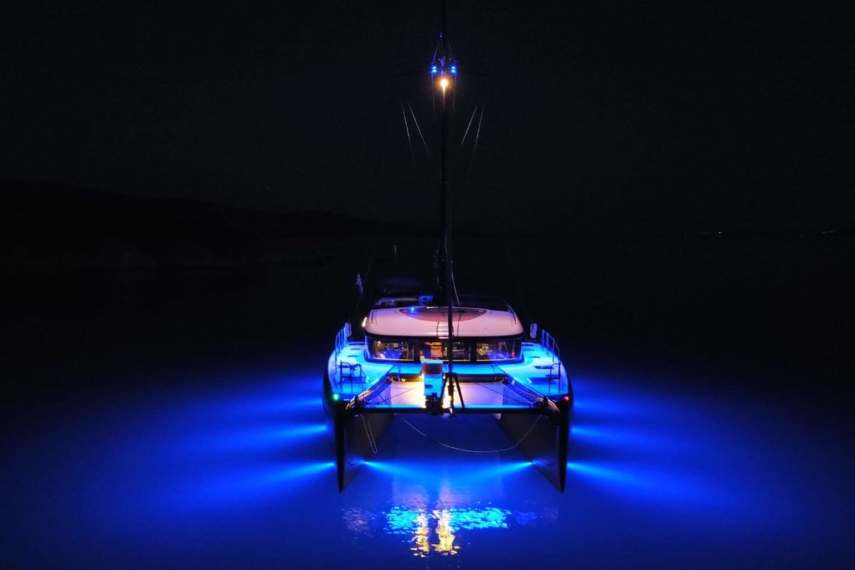 Exterior view of Sol Invictus VIP-Equipped, a Lagoon 40 catamaran at Preveza, Greece