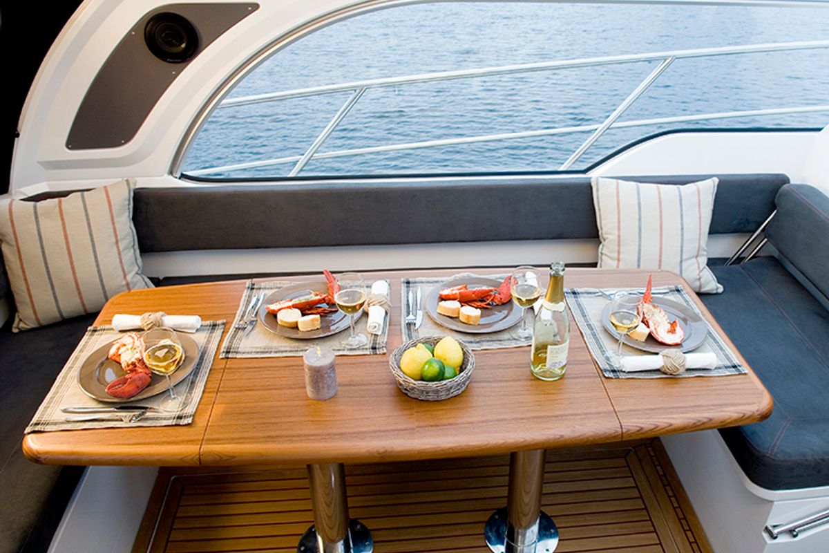 Salon of Aurora, a Marex 320 ACC yacht at Grad Šibenik, Croatia