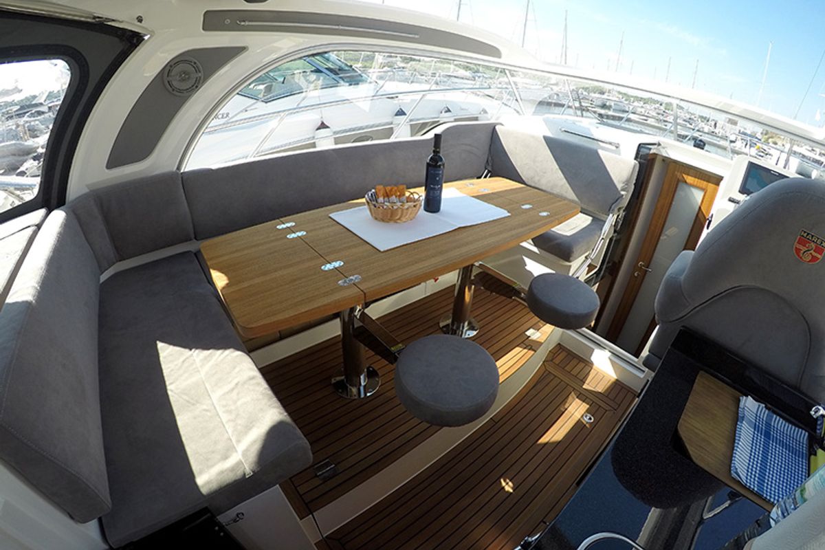 Salon of Aurora, a Marex 320 ACC yacht at Grad Šibenik, Croatia