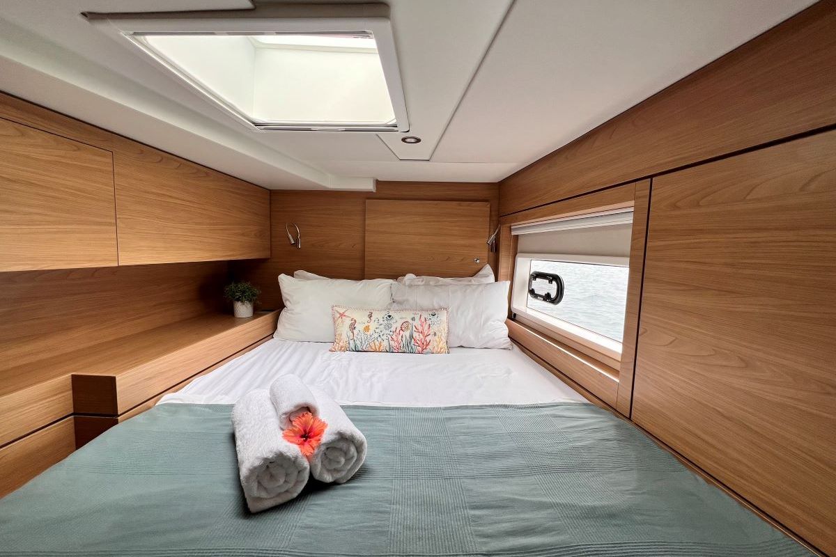 Cabin on First Tracks, a Bali 4.6 catamaran at Belize City, Belize