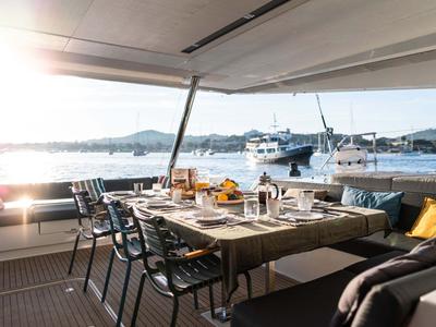 Deck of Isahi, a Fountaine Pajot Samana 59 catamaran at Cogolin, France