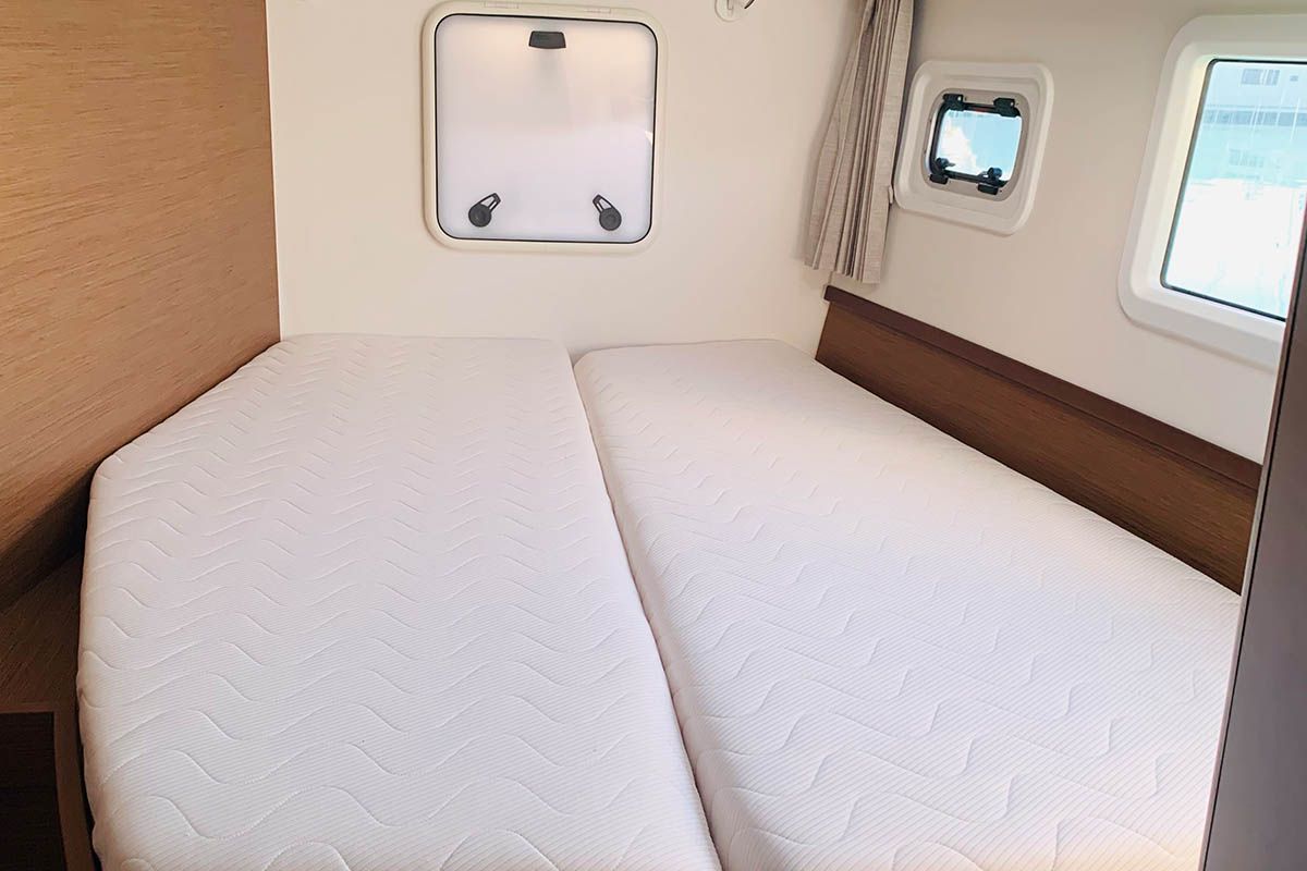 Cabin on Burguesinha, a Lagoon 42 catamaran at Athens, Greece