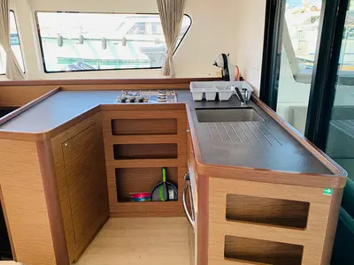Galley of Burguesinha, a Lagoon 42 catamaran at Athens, Greece