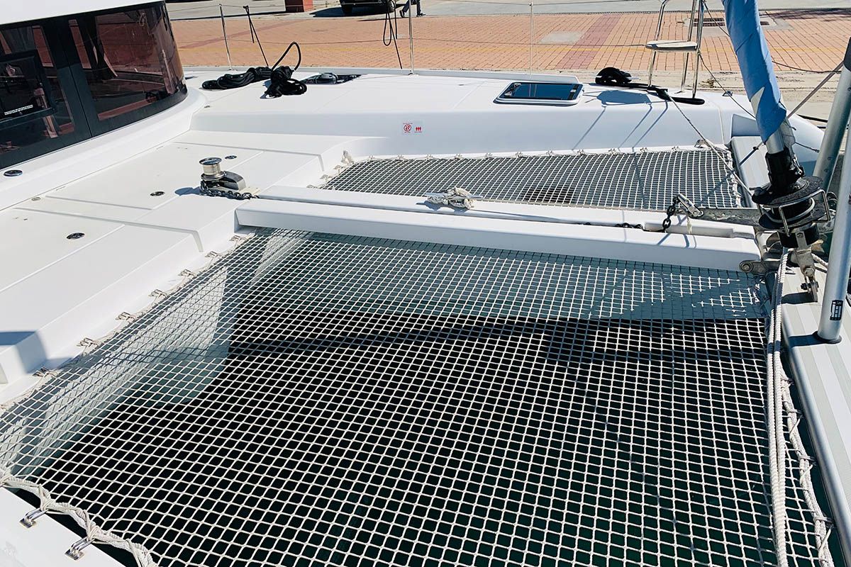 Deck of Burguesinha, a Lagoon 42 catamaran at Athens, Greece