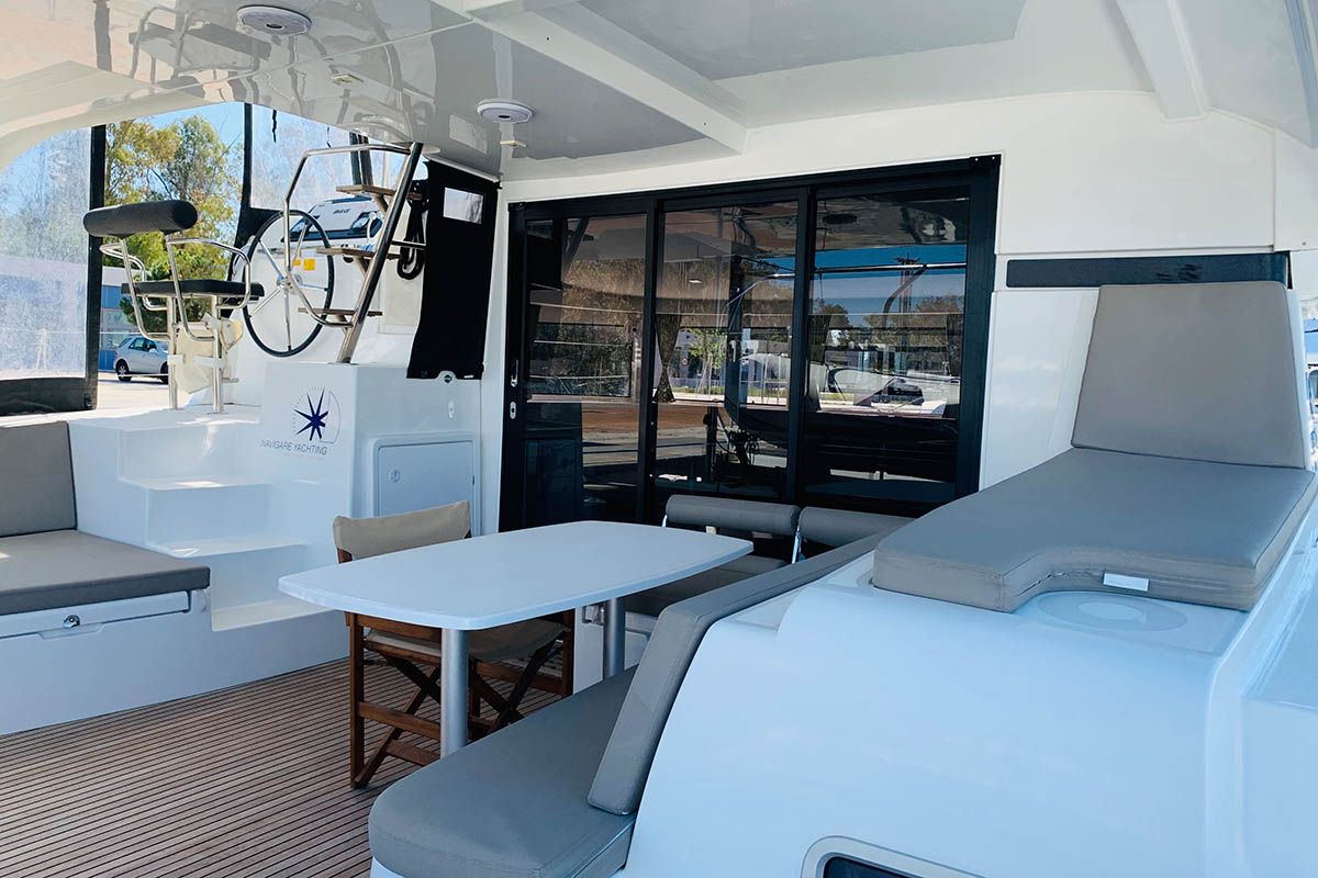 Deck of Burguesinha, a Lagoon 42 catamaran at Athens, Greece
