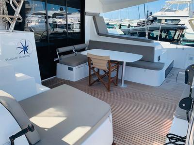 Deck of Burguesinha, a Lagoon 42 catamaran at Athens, Greece
