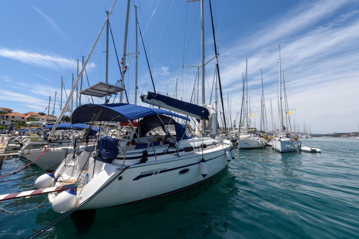 Exterior view of Dorko, a Bavaria 39 Cruiser sailboat at Grad Trogir, Croatia