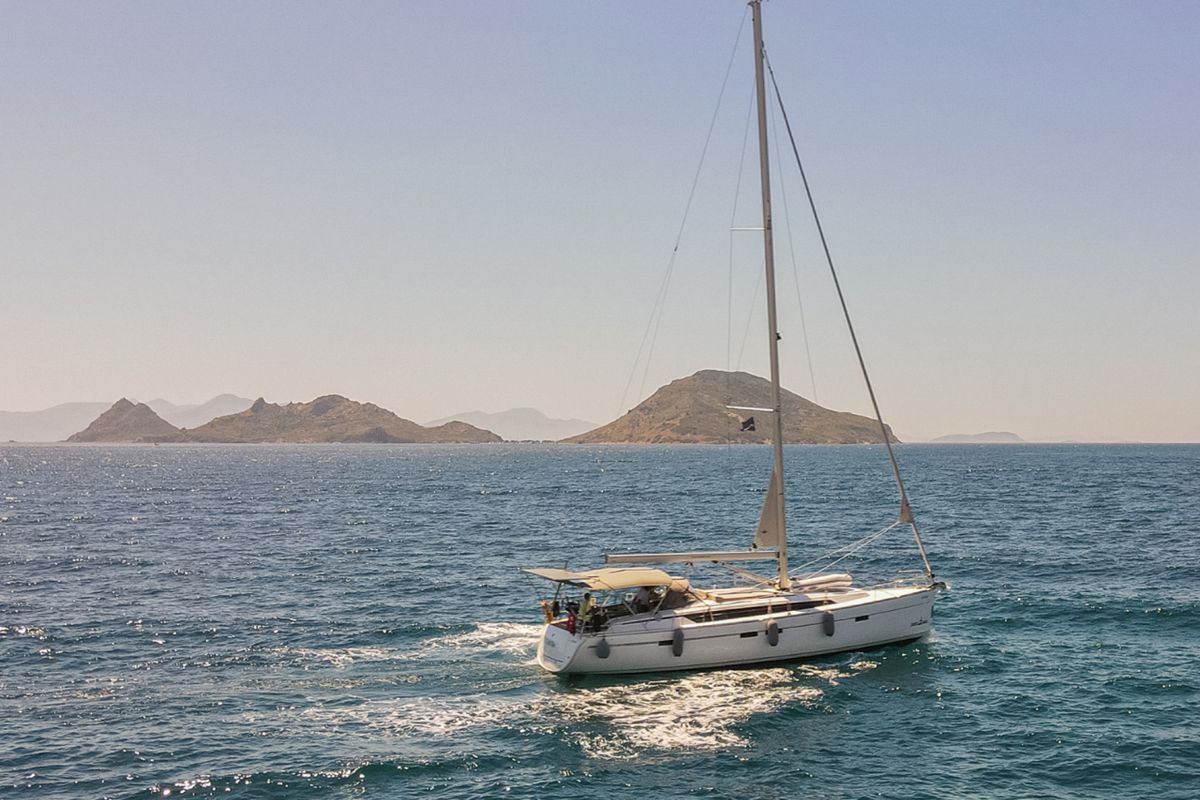 Exterior view of Just Be, a Bavaria Cruiser 46 sailboat at Bodrum, Turkey