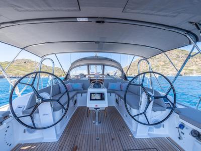 Cockpit of Just Be, a Bavaria Cruiser 46 sailboat at Bodrum, Turkey